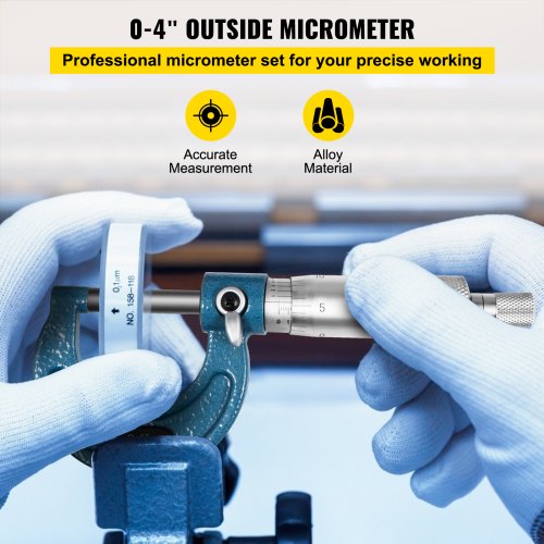 Outside Micrometer Set, 0-4" Machinist Micrometer, 0.0001" Graduation Micrometer Set, 4 Pcs Machinist Tool Set, Alloy Precision Micrometer, Laser-etched Micrometer Standard Set with Fitted Case