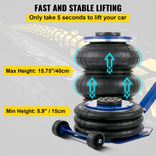 Air Bag Jack 6600lbs Capacity Pneumatic Jack Quick Lift 3T, Heavy Duty, Car Repair Jacks and Floor Jacks, Folding Rod Fast Lifting, Triple Bag, with Two Wheels, Quick Car Lifting Jack