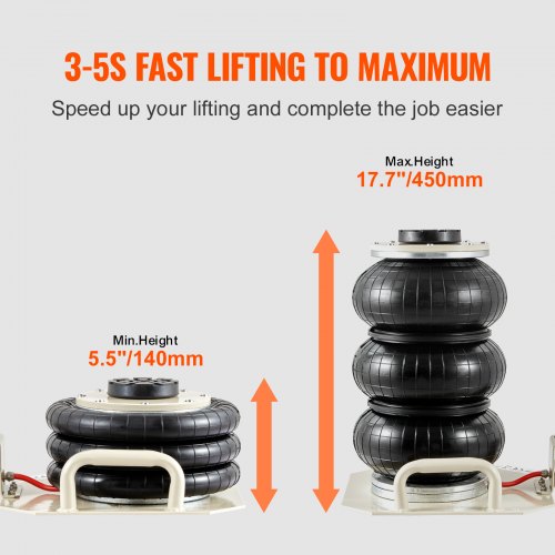 Air Jack, 3 Ton/6600 lbs Triple Bag Air Jack, Air Bag Jack Lift Up to 450 mm, 3-5S Fast Lifting Pneumatic Jack, with Side Handles for Cars, Garages, Repair (Beige)