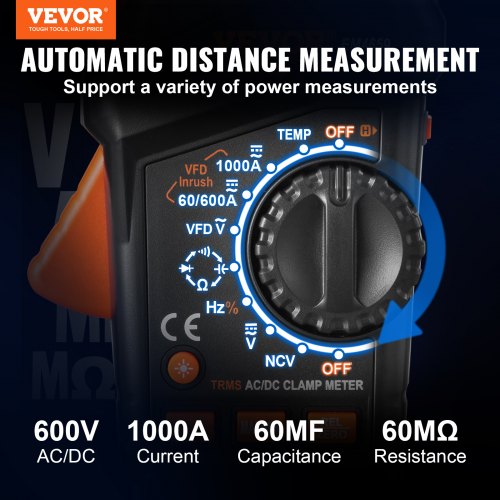 Digital Clamp Meter T-RMS, 6000 Counts, 1000A Clamp Multimeter Tester, Measures Current Voltage Resistance Diodes Continuity Data Retention, NCV for Home Appliance, Railway Industry Maintenance
