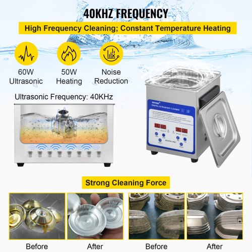 Digital Ultrasonic Cleaner 2L Ultrasonic Cleaning Machine 40kHz Sonic Cleaner Machine 316 & 304 Stainless Steel Ultrasonic Cleaner Machine with Heater & Timer for Cleaning Jewelry Glasses Watch