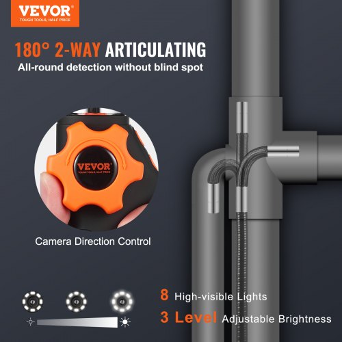 Articulating Borescope Camera with Light, Two-Way Articulated Endoscope Inspection Camera with 6.4mm Tiny Lens, 5" IPS 1080P HD Screen, 8X Zoom, 8 LED Light Snake Camera for Automotive, Plumbing