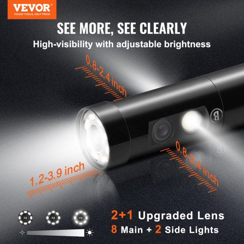 Triple Lens Endoscope Camera, 4.5" IPS Screen Borescope Inspection Camera with 1080P Lens, Semi-rigid Snake Cable, 8 Lights, 2860 mAh Battery, Waterproof Endoscope for Auto, Wall, Drain