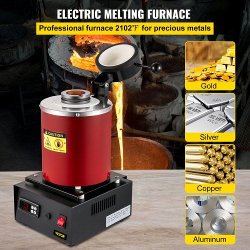 Electric Melting Furnace, 3KG Digital Electric Melting Furnace, 1750W 1150℃/2102 ℉ Gold Smelter Furnace W/ Graphite Crucible & Ingot Die for Processing of Melting Gold, Silver, Copper, Aluminum