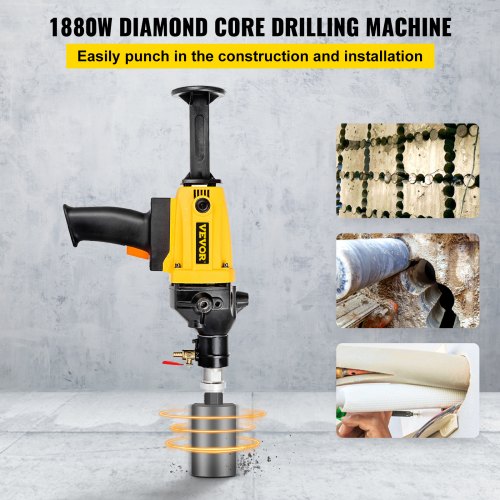 110mm Diamond Core Drilling Machine, 1880W Diamond Percussion Core Drill,Spindle Thread: 1-1/4Inch UNC, Wet & Dry Handheld Diamond Core Drill Heavy Duty for Diamond Concrete Drilling