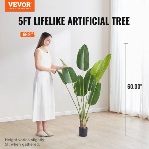 Artificial Birds Of Paradise Tree, 1.5mTall Faux Plant, PE Material & Anti-Tip Tilt Protection Low-Maintenance Plant, Lifelike Green Fake Tree for Home Office Warehouse Decor Indoor Outdoor