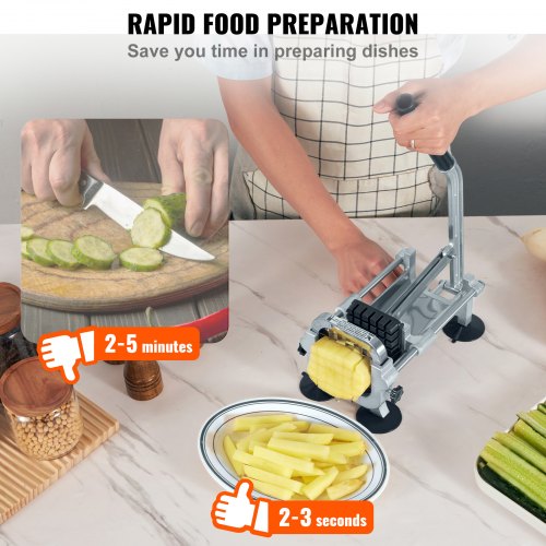 French Fry Cutter, Potato Slicer with 1/2-Inch and 3/8-Inch Stainless Steel Blades, Manual Potato Cutter Chopper with Suction Cups, Great for Potato, French Fries, Cucumber, Vegetables, Carrot