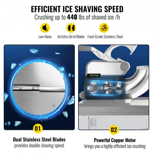 Snow Cone Machine Commercial 180kg/H, Snowball Machine Commercial 1450 r/Min, Snow Cone Machine With Insulation Ice Box, Snow Cone Maker PC Material Stainless Steel Snowcone Machines, Silver