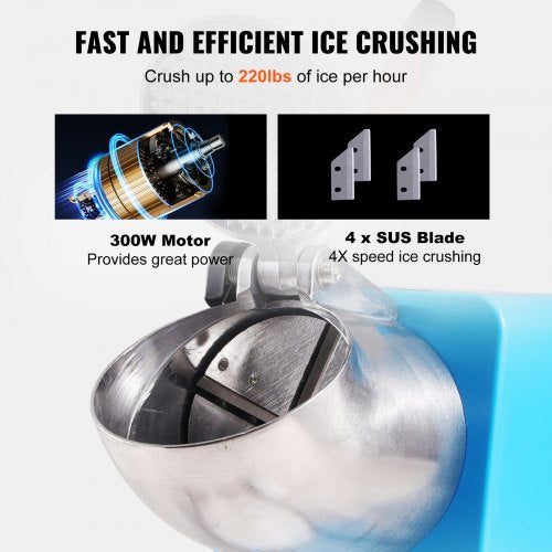 Electric Ice Crusher Machine 220LBS/Hr Snow Cone Maker Shaved Ice 300W
