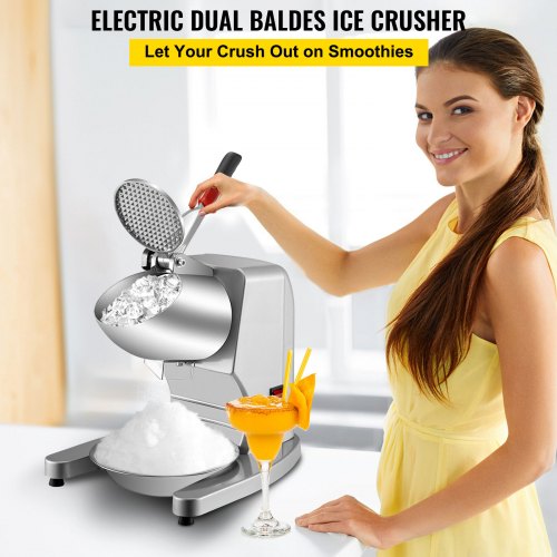 Electric Ice Shaver Crusher Snow Cone Maker Machine with Dual Stainless Steel Blades 210LB/H Shaved Ice Machine 300W 1450 RPM with Ice Plate & Additional Blade for Home and Commercial Use Silver