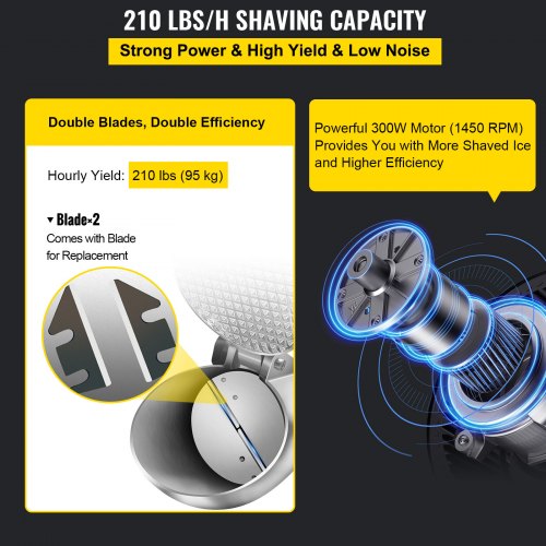 Electric Ice Shaver Crusher Snow Cone Maker Machine with Dual Stainless Steel Blades 210LB/H Shaved Ice Machine 300W 1450 RPM with Ice Plate & Additional Blade for Home and Commercial Use Silver