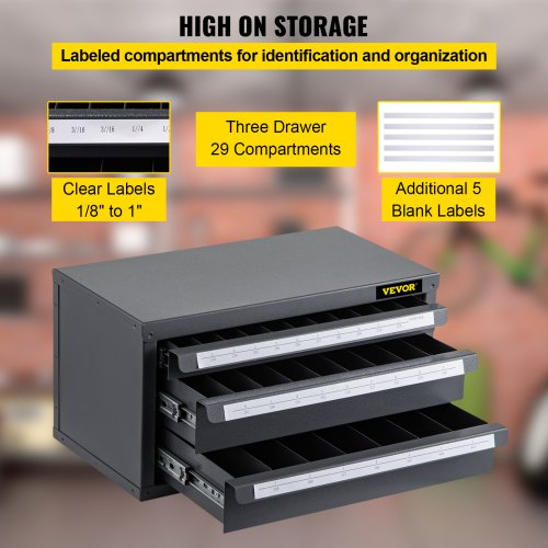 End Mill Dispenser Cabinet, Three-Drawer End Mill Dispenser, End Mill Organizer Cabinet Cold Rolled Steel, End Mill Dispenser Organizer Cabinet Holder for Fractional Size from 1/8" to 1"