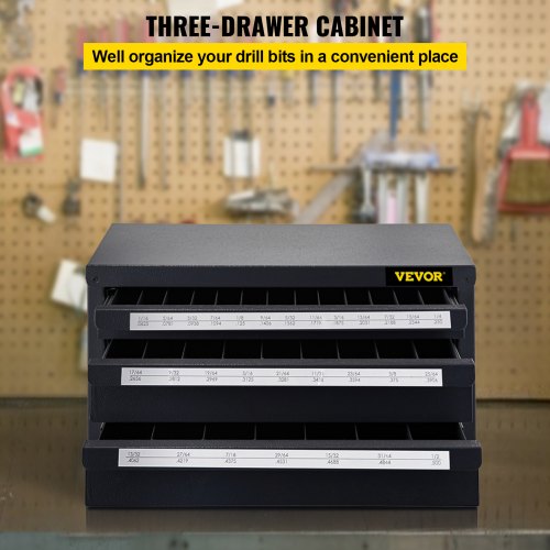 Drill Bit Dispenser Cabinet, Three-Drawer Drill Bit Dispenser, Drill Bit Organizer Cabinet, Drill Dispenser Organizer Cabinet for Jobber Length Fractional Size 1/16" to 1/2" in 1/64" Increments