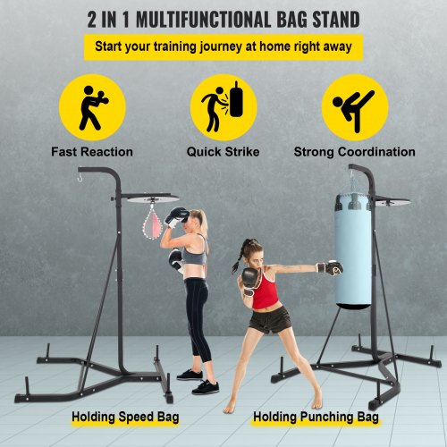 Punching Bag Stand 2 IN 1 Heavy Duty Punch Bag Stand Free Standing Boxing Bag Boxing Equipment Free Stand Agility Training