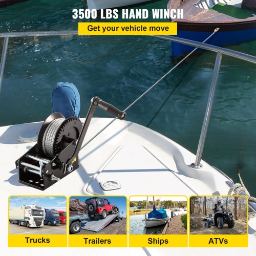 Boat Rope Crank, 3500 LBS Capacity Heavy Duty Hand Winch with 10 m(32.8 ft) Nylon Webbing and Alloy Hook, w/ 2-Gear Two-Way Manual Operated Ratchet, for ATVs Boats Trailers Trucks Auto Marine
