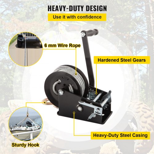 Boat Rope Crank, 3500 LBS Capacity Heavy Duty Hand Winch with 10 m(32.8 ft) Nylon Webbing and Alloy Hook, w/ 2-Gear Two-Way Manual Operated Ratchet, for ATVs Boats Trailers Trucks Auto Marine