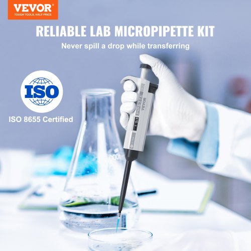 Micropipette Kit, 3 Single Channel Pipettes (0.5-10μl, 10-100μl, 100-1000μl), Fully Autoclavable, High Accurate Pipettor with Adjustable Volume, with 3 Tips (10μl, 200μl, 1000μl) Pcs, for Lab