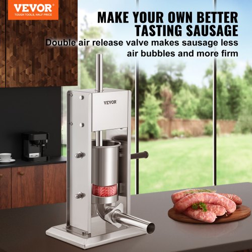 Manual Sausage Stuffer, 5LBS/3L Capacity, Two Speed 304 Stainless Steel Vertical Sausage Stuffer, Sausage Filling Machine with 4 Stuffing Tubes, Suction Base for Household or Commercial Use