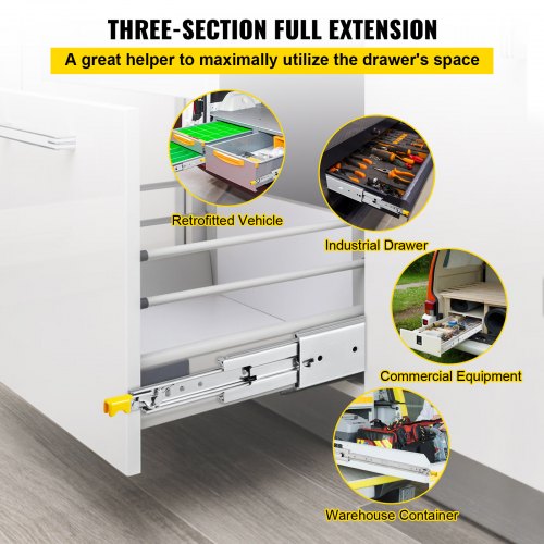 Drawer Slides with Lock, 1 Pair 20 inch, Heavy-duty Industrial Steel up to 500 lbs Capacity, 3-Fold Full Extension, Ball Bearing Lock-in & Lock-Out, Side Mount