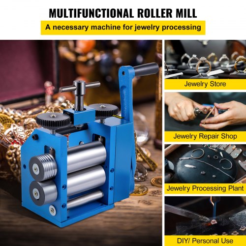 Rolling Mill 4.4"/112mm Jewelry Rolling Mill Machine Gear Ratio 1:2.5 Wire Roller Mill 0.1-7mm Press Thickness Manual Combination Rolling Mill w/ Iron Roller for Jewelry Sheet Semicircle Pattern