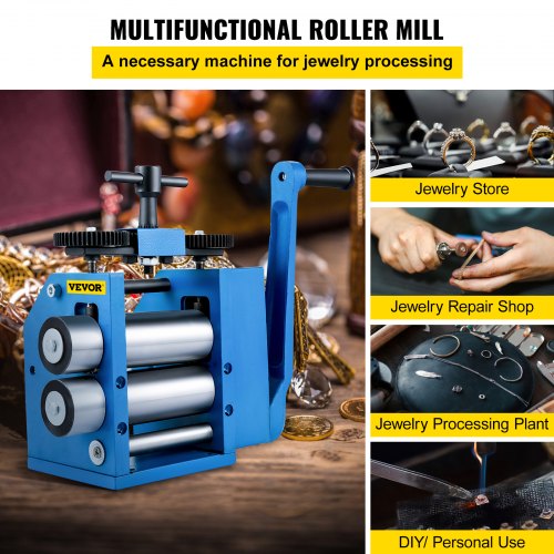 Rolling Mill, 4.4"/112mm Jewelry Rolling Mill Machine, Gear Ratio 1:2.5 Wire Roller Mill, 0.1-7mm Press Thickness Manual Flat Rolling Mill w/ Iron Roller for DIY Jewelers Craft Sheet Pattern