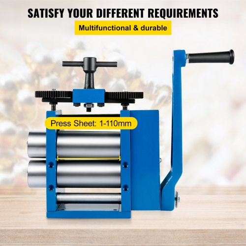 Rolling Mill, 4.4"/112mm Jewelry Rolling Mill Machine, Gear Ratio 1:2.5 Wire Roller Mill, 0.1-7mm Press Thickness Manual Flat Rolling Mill w/ Iron Roller for DIY Jewelers Craft Sheet Pattern