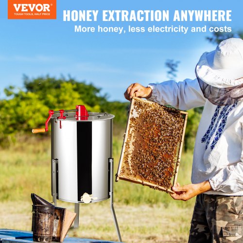 Manual Honey Extractor, 4/8 Frames Honey Spinner Extractor, Stainless Steel Beekeeping Extraction, Honeycomb Drum Spinner with Lid, Apiary Centrifuge Equipment with Height Adjustable Stand
