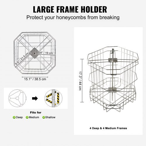 Manual Honey Extractor, 4/8 Frames Honey Spinner Extractor, Stainless Steel Beekeeping Extraction, Honeycomb Drum Spinner with Lid, Apiary Centrifuge Equipment with Height Adjustable Stand