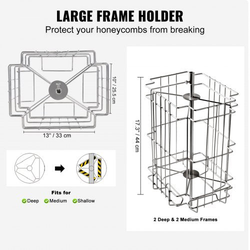 Manual Honey Extractor, 2/4 Frames Honey Spinner Extractor, Stainless Steel Beekeeping Extraction, Honeycomb Drum Spinner with Lid, Apiary Centrifuge Equipment with Height Adjustable Stand