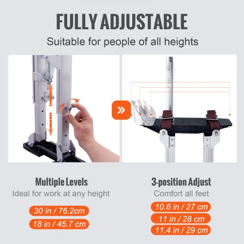 Drywall Stilts, 18''-30'' Adjustable Aluminum Tool Stilts with Protective Knee Pads, Durable and Non-slip Work Stilts for Sheetrock Painting, Walking, Taping, Silver