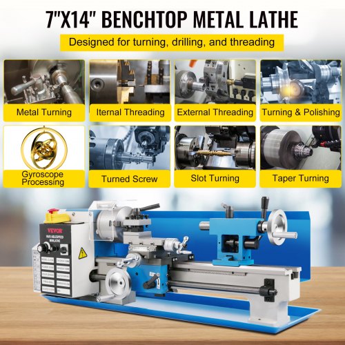 Mini Metal Lathe, 7"x14" Benchtop Metal Lathe, 550W Variable Speed 2250RPM Metal Lathe, with 3-jaw Chuck CNC Mini Lathe Machine, Precision Mini Lathe w/Tool Box Digital Display for Metal Turning