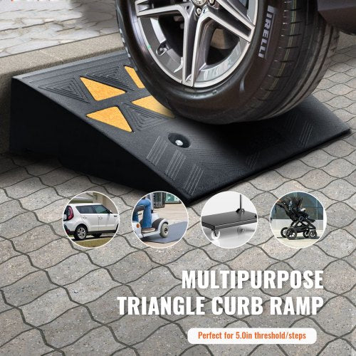 Rubber Curb Ramp 2 Pack, 5" Rise Height Heavy-Duty 33069 lbs/15 T Capacity Threshold Ramps, Driveway Ramps with Stable Grid Structure for Cars, Wheelchairs, Bikes, Motorcycles