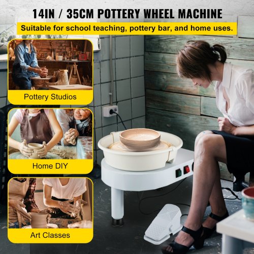 Pottery Wheel, 14in Ceramic Wheel Forming Machine, 0-300RPM Speed Manual Adjustable 0-7.8in Lift Leg, Foot Pedal Detachable Basin, Sculpting Tool Accessory Kit for Work Art Craft DIY 220V