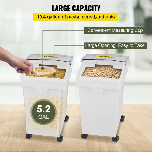 Ingredient Bin, 5.5 Gallons Capacity Ingredient Storage Bin, PP Material Flour Bins On Wheels, White Shelf Ingredient Bin with Scoop and Sliding Lid, Commercial Storage Bins, 2 Pcs/Set
