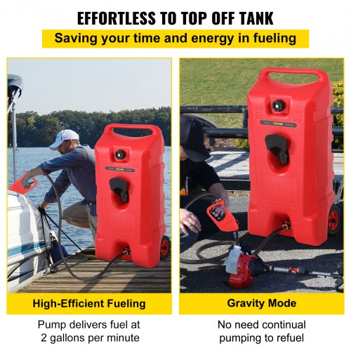 Fuel Caddy, 14 Gallon, Gas Storage Tank On-Wheels, with Siphon Pump and 9.8 ft Long Hose, Gasoline Diesel Fuel Container for Cars, Lawn Mowers, ATVs, Boats, More, Red