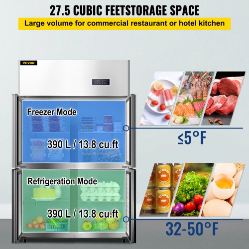 Commercial Reach-in Refrigerator, 4 Doors Upright Beverage Cooler, 27.5 Cu.Ft Side by Side Freezer, Stainless Steel Merchandiser Refrigerators, Business Food Fridge for Snacks & Drinks, Silver
