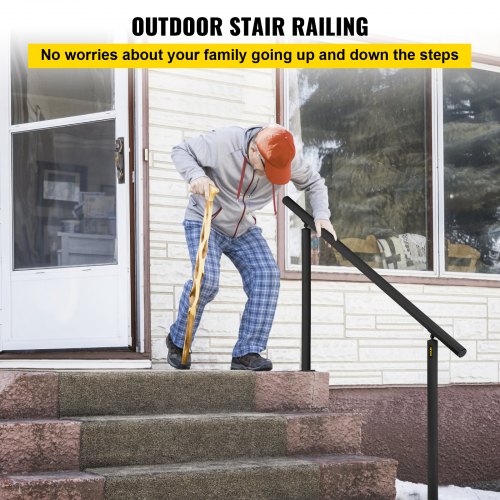 Stair Railing Kit, 5 FT Handrails for Outdoor 0-5 Steps, Adjustable Angle Black Aluminum Stair Handrail, Indoor & Outdoor Stairs for the Elderly