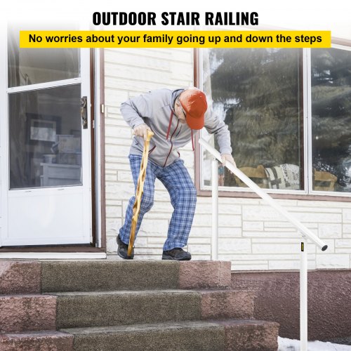 Stair Railing Kit, 5 FT Handrails for Outdoor 0-5 Steps, Adjustable Angle White Aluminum Stair Handrail, Indoor & Outdoor Stairs for the Elderly