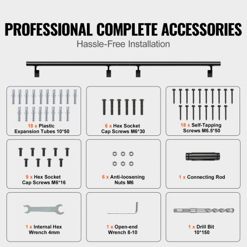 Handrail Stair Railing, 7 ft, Wall Mount Handrails for Indoor Stairs, Thickened Aluminum Alloy Hand Rail with Installation Kit, 440 LBS Load Capacity Stairway Railing for Outdoor Stairs