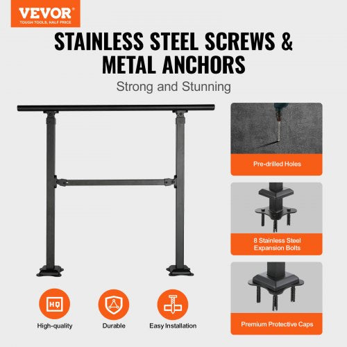 Stair Handrail Railing, 914.4mm, 3 Steps Handrails for Outdoor, Carbon Steel and Metal Hand Rail with Installation Kit, 0-50 Degree Adjustable, Perfect for Concrete Wooden Floors Ceramic Tiles