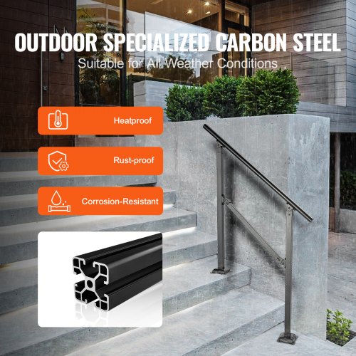 Stair Handrail Railing, 914.4mm, 3 Steps Handrails for Outdoor, Carbon Steel and Metal Hand Rail with Installation Kit, 0-50 Degree Adjustable, Perfect for Concrete Wooden Floors Ceramic Tiles