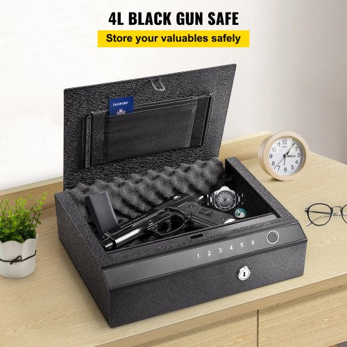 Gun Safe, Q235 Steel Handgun Safe, 3-Way Access Firearm Case Box, 4L Gun Box, Advanced Biometric Technology Travel Gun Safe, Portable Design Pistol Gun Safe for handgun, Cash, Jewelry, Watch