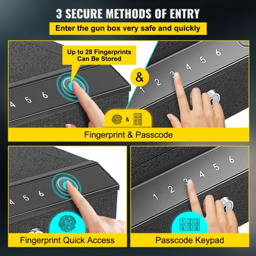 Gun Safe, Q235 Steel Handgun Safe, 3-Way Access Firearm Case Box, 4L Gun Box, Advanced Biometric Technology Travel Gun Safe, Portable Design Pistol Gun Safe for handgun, Cash, Jewelry, Watch