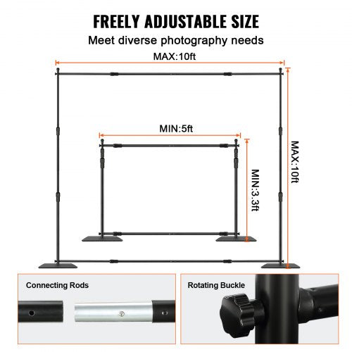 10ft x 10ft Pipe and Drape Kit, Heavy Duty Backdrop Stand with Carbon Steel Base, Adjustable Backdrop Support with 6 Clamps and A Carry Bag for Wedding, Party, Event, Photography, and Exhibition