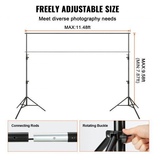 12 x 10 ft Heavy Duty Backdrop Stand, Height Adjustable Photography Backdrop Stand, Background Support System with 6 Clamps and A Carry Bag, for Party, Wedding, Display, Photo