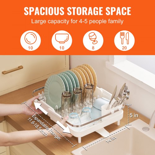 Dish Drying Rack Expandable Drainer Stainless Steel Kitchen Utensil Holder