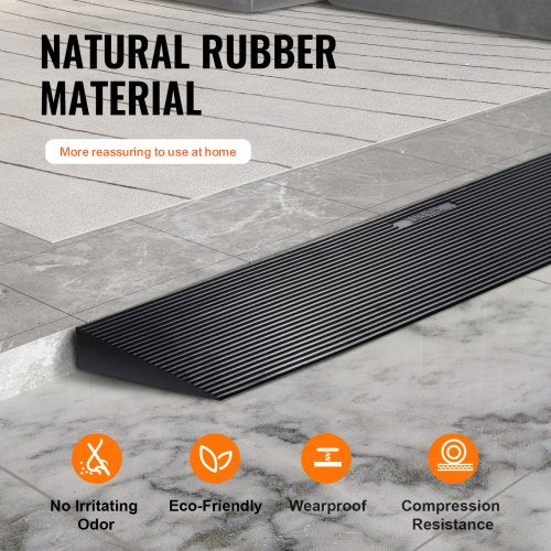 1.6" Rise Cuttable Threshold Ramp for Sweeping Robot, 35.4" Wide Natural Rubber Wheelchair Ramp, Non-Slip Solid Rubber Ramp with Double-Sided Tape for Doorways, Driveways, Bathroom, Smooth Tile