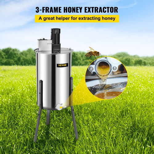3 Frame Electric Honey Extractor Separator Stainless Steel Bee Extractor Stainless Steel Honeycomb Spinner Crank Beekeeping Extraction Apiary Centrifuge Equipment
