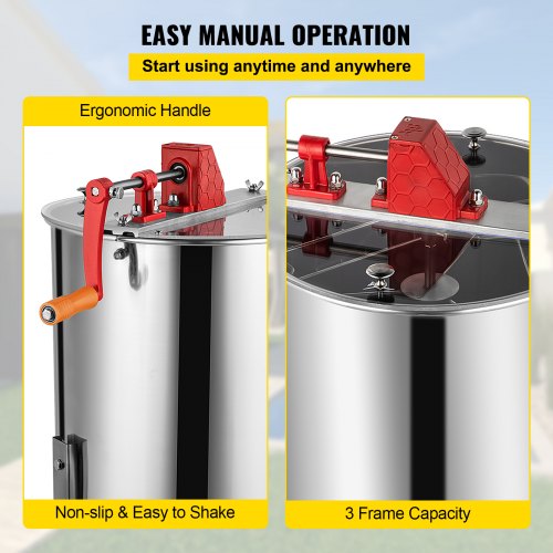 3 Frame Manual Honey Extractor Separator Stainless Steel Bee Extractor Stainless Steel Honeycomb Spinner Crank. Beekeeping Extraction Apiary Centrifuge Equipment