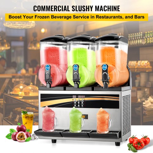Commercial Slushy Ice Machine, 3 x 15 L Slushy Ice Machine, 800 W Slushy Ice Cream Maker, Slush Device 63 x 45 x 80 cm Slushy Maker Machine, 2 Modes Intelligent LED Control Panel Slushy Maker